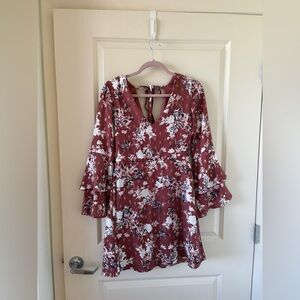 As U Wish Burgundy Floral Long Sleeve Dress